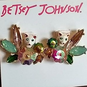 Betsey Johnson kitty floral earring studs